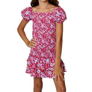 NEW DESIGN HISTORY girls smocked off-the-shoulder floral dress in red